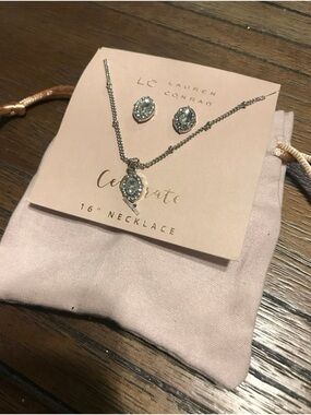 LC Lauren Conrad Silver-tone Crystal Pendant Necklace and Stud Earrings